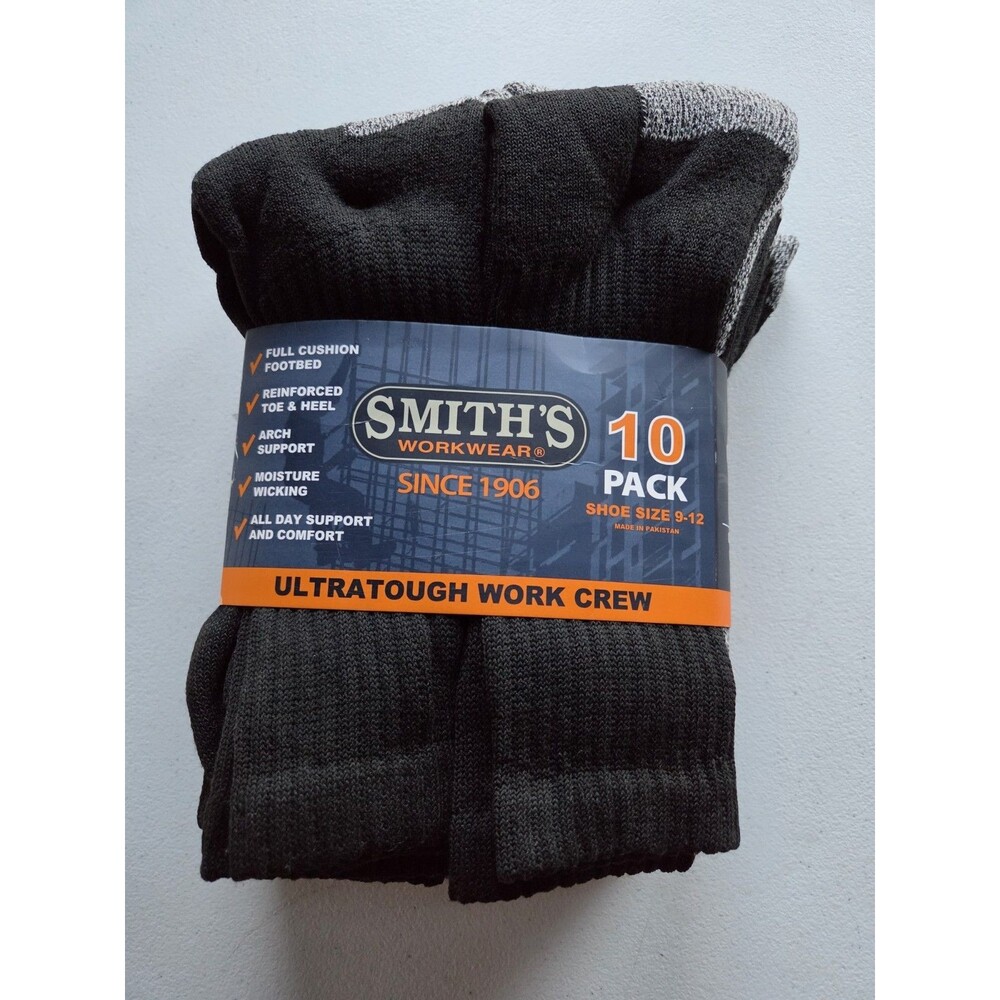 Smiths Workwear Ultratough Work Crew Sock 10pack Size 9-12 NEW with TAGS